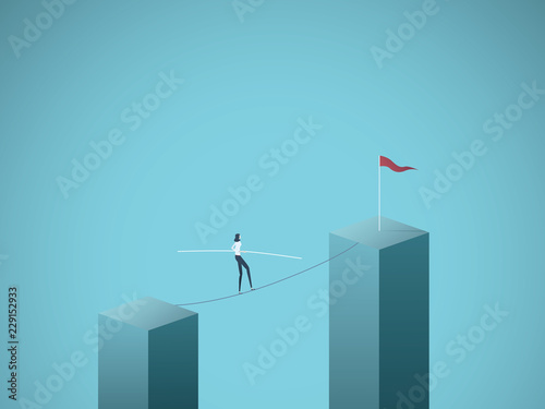 Fotografía Businesswoman walking across gap on a tightrope vector concept