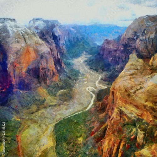 Hand Drawing Watercolor Art On Canvas Artistic Big Print Original Modern Painting Acrylic Dry Brush Background Beautiful Mountain Road Travel Landscape Wild Nature View Stock Illustration Adobe Stock