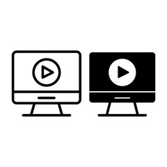 Poster - Video player on monitor line and glyph icon. Computer screen with play sign vector illustration isolated on white. Movie on monitor graph outline style design, designed for web and app. Eps 10.