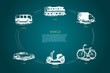 © drawlab19 - Vehicle - train, car, shuttle, truck, bike, scooter vector concept set