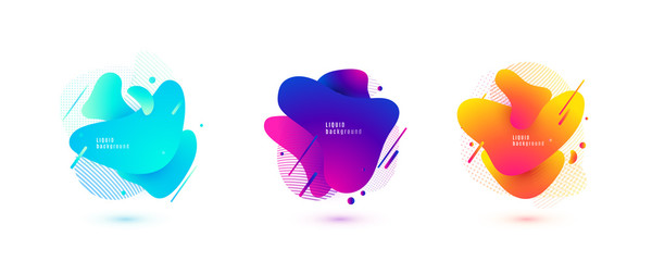 Fototapete - Abstract liquid shape. Fluid design. Isolated gradient waves with geometric lines, dots. Vector illustration.
