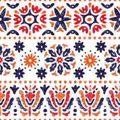 Seamless vintage pattern. Horizontal lines on a white background. Abstraction, flowers, ethnic and tribal motifs. Vector illustration.