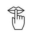 Keep silence and be quiet lips and finger silent sign, no noise vector icon