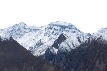 Snowy peak isolated over white background.