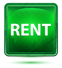 Wall Mural - Rent Neon Light Green Square Button