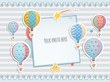 Holiday card design with colorful balloon. Baby shower. Paper, scrapbook.