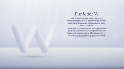 Fur letter W over white color gradient studio room background