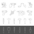 Line Icons - Different types of drills and drill bits