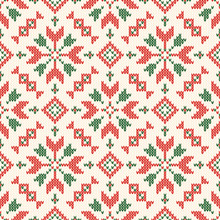 Christmas Knitted Pattern. Winter Geometric Seamless Pattern. Design For Sweater, Scarf, Comforter Or Clothes Texture.