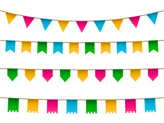 Wall Mural - vector set of realistic colorful flag, buntings garland