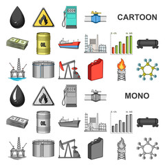 Wall Mural - Oil industry cartoon icons in set collection for design. Equipment and oil production vector symbol stock web illustration.