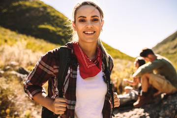 woman on a hiking trip with friends