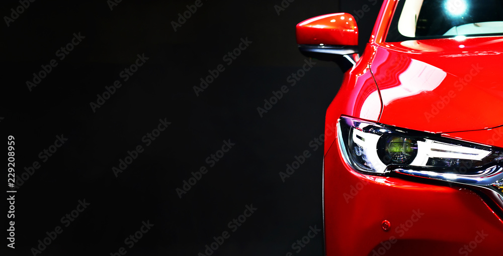 Red modern car headlights - obrazy, fototapety, plakaty 