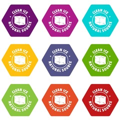 Poster - Ice cube icons 9 set coloful isolated on white for web
