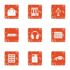 Poster - Office block icons set. Grunge set of 9 office block vector icons for web isolated on white background