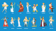 Set of Olympian greek gods and goddess.