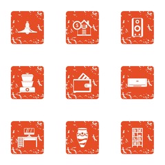 Poster - Room of the student icons set. Grunge set of 9 room of the student vector icons for web isolated on white background