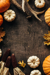 Wall Mural - autumn background with festive decoration. top view. copy space.
