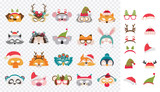 Fototapeta Fototapety na ścianę do pokoju dziecięcego - Collection of winter animal masks and Christmas photo booth props for kids. Cute cartoon masks and elements for a party. Christmas party banner template. vector illustration