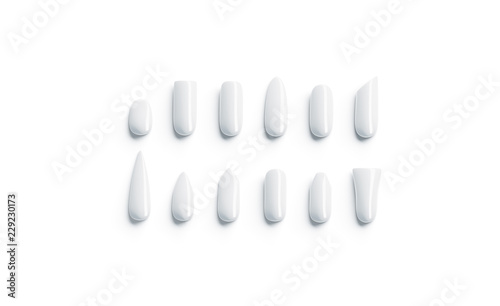 Download Blank White Artificial Nails Shape Type Mockup Set Top View 3d Rendering Empty Fake Fingernail Mock Up Isolated Clear Woman Manicure Different Types Unnaturally Correction Form Stock Illustration Adobe Stock