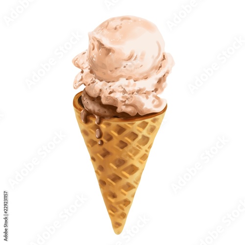 Hand Drawn Vanilla And Chocolate Ice Cream In Waffle Cone Isolated On White Background Delicious Realistic Food Illustration Buy This Stock Illustration And Explore Similar Illustrations At Adobe Stock Adobe Stock