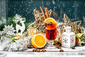 Wall Mural - Mulled wine fruits spices cocktail drink Christmas decoration