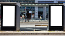 Two Blank Billboards Mockup For Advertisingon At A Bus Stop