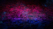 Empty Background Of Old Brick Wall, Background, Neon Light