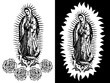 Virgin of Guadalupe, Mexican Virgen de Guadalupe black and white vector illustration