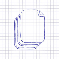 Poster - document. simple silhouette. Hand drawn picture on paper sheet. Blue ink, outline sketch style. Doodle on checkered background
