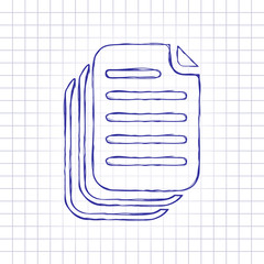 Poster - document. simple silhouette. Hand drawn picture on paper sheet. Blue ink, outline sketch style. Doodle on checkered background