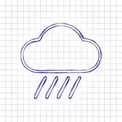 Poster - cloud and rain. weather simple icon. linear style. hand drawn picture on paper sheet. blue ink, outl