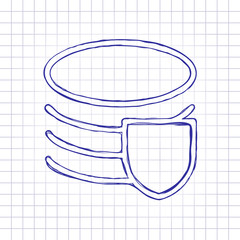 Poster - Simple protect of database. Linear, thin outline. Hand drawn pic