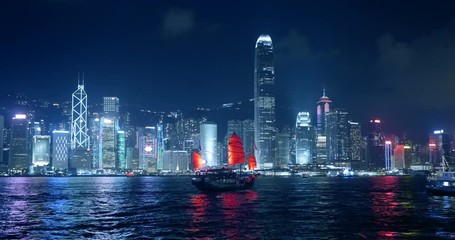 Fototapete - Hong Kong at night, Victoria Harbor