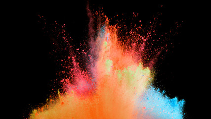 Multi-color powder explosion on black background