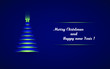 © Alexander - Vector Paper Christmas and New Year Tree with neon light and  glowing star. Design vector elements for holiday cards and banners. Paper cut style.