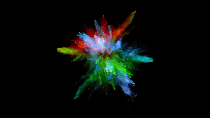 Multi-color powder explosion on black background