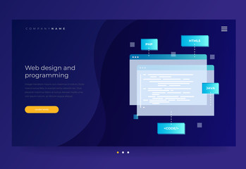 title for the website. concept of programming and software. open web pages with coding and programmi