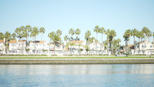 Wide Shot Of Oceanfront Homes And Palm Trees Under A Sunny Sky