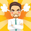 Angry face expression steam businessman with comic background