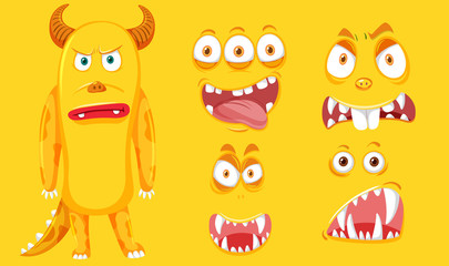 Wall Mural - A yellow monster with facial set