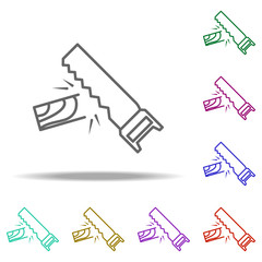 Poster - saw and bar outline icon. Elements of Construction in multi color style icons. Simple icon for websites, web design, mobile app, info graphics