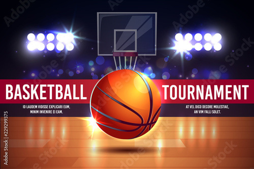 Vector Cartoon Ad Poster Banner With Basketball Tournament
