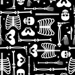 Fototapete - Skeleton anatomy human pattern seamless. Skeletal system cross section backgrund. Bones and skull. Ribs and pelvic bone. vector ornament