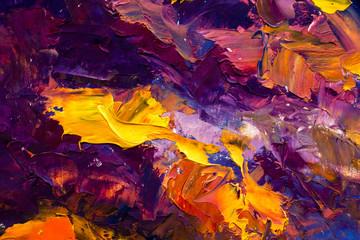 Wall Mural - colorful background texture oil and palette knife on canvas - enlarged fragment of painting closeup macro