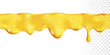 © Olena Go - Yellow transparent leaking drop of sweet honey with bubbles. Seamless dripping oil. Vector design of syrup drips. Realistic background horizontal border