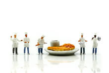 Miniature People : Chef Cooking With Friend,Food Concept.