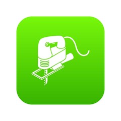 Poster - Corded jig saw icon green vector isolated on white background