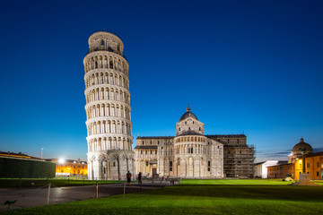 Poster - Night view of Pisa Cathedral with Leaning Tower of Pisa on Piazza dei Miracoli in Pisa, Tuscany, Italy.