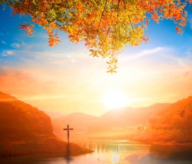 Wall Mural - christmas concept: the cross symbol of christian and jesus christ